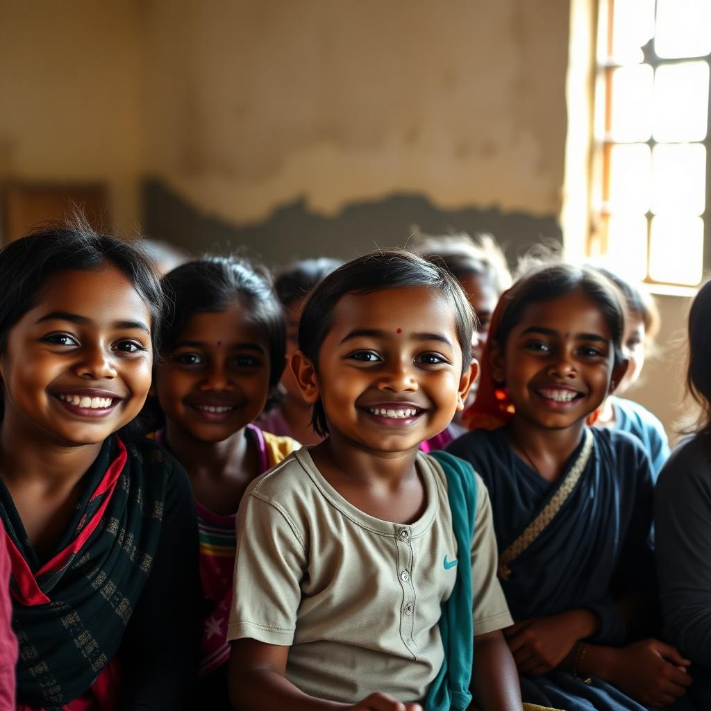 Children smiling in a community classroom